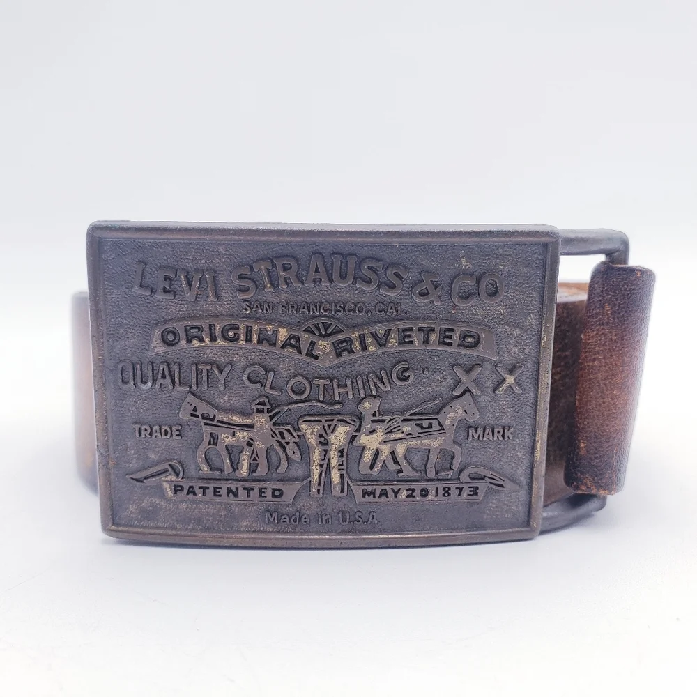 Levis‎ Brown Leather Belt with Large Brass Belt Buckle Men's Size 36